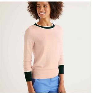 Boden Norwich Button Back Pink Navy Crewneck Sweater Size Small
